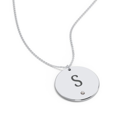 Engravable Disc Pendant with Birthstone – Sterling Silver with Smokey Quartz