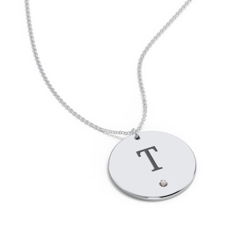Engravable Disc Pendant with Birthstone – Sterling Silver with Smokey Quartz