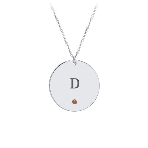 Engravable Disc Pendant with Birthstone – Sterling Silver with Garnet
