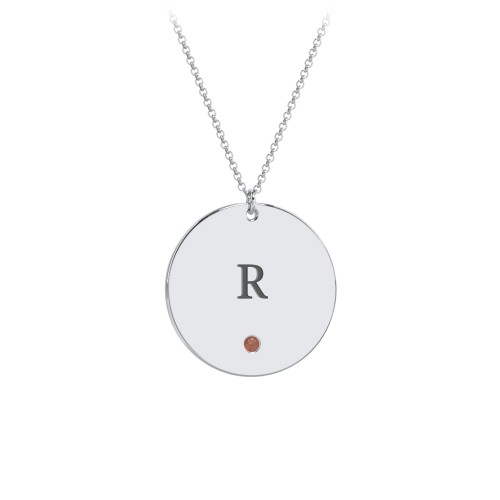 Engravable Disc Pendant with Birthstone – Sterling Silver with Garnet