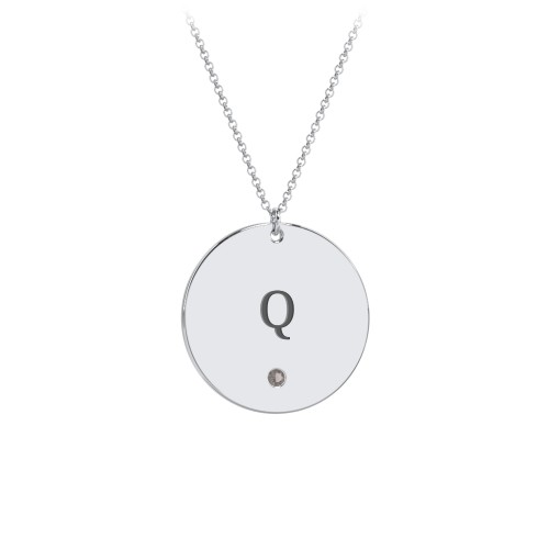 Engravable Disc Pendant with Birthstone – Sterling Silver with Smokey Quartz