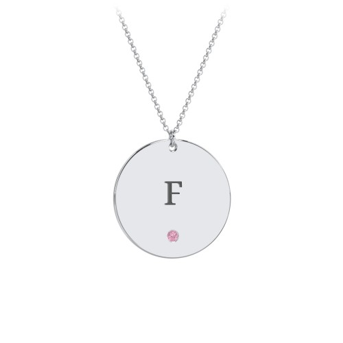 Engravable Disc Pendant with Birthstone – Sterling Silver with Pink Tourmaline