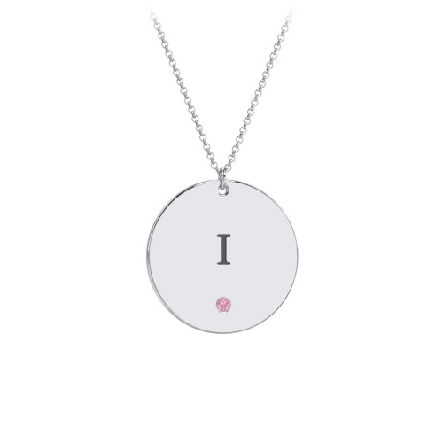 Engravable Disc Pendant with Birthstone – Sterling Silver with Pink Tourmaline