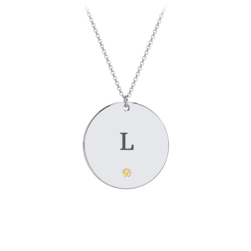 Engravable Disc Pendant with Birthstone – Sterling Silver with Citrine