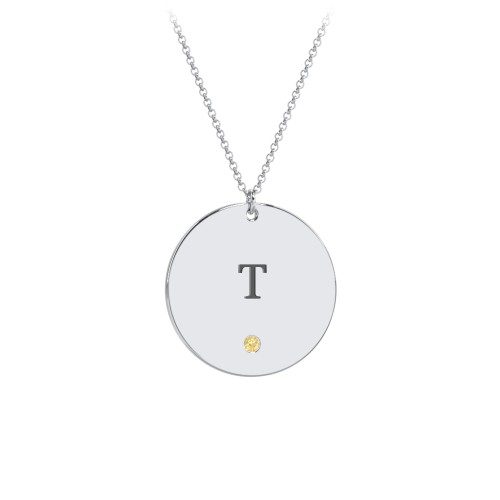 Engravable Disc Pendant with Birthstone – Sterling Silver with Citrine