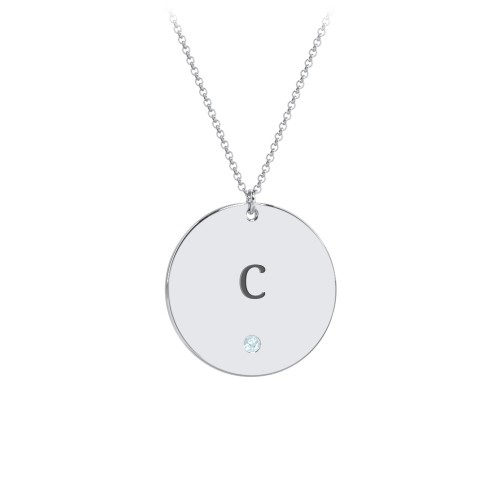 Engravable Disc Pendant with Birthstone – Sterling Silver with Blue Topaz