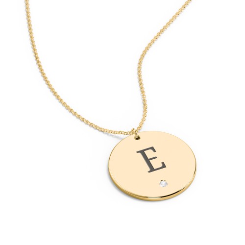 Engravable Disc Pendant with Birthstone – 10K Yellow Gold with Cubic Zirconia