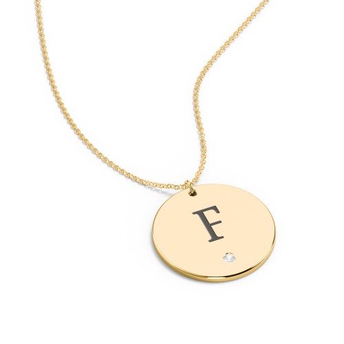 Engravable Disc Pendant with Birthstone – 10K Yellow Gold with Cubic Zirconia
