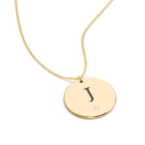 Engravable Disc Pendant with Birthstone – 10K Yellow Gold with Cubic Zirconia