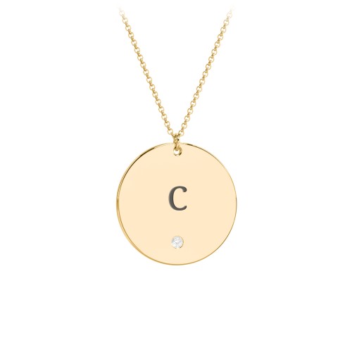 Engravable Disc Pendant with Birthstone – 10K Yellow Gold with Cubic Zirconia
