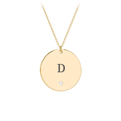Engravable Disc Pendant with Birthstone – 10K Yellow Gold with Cubic Zirconia