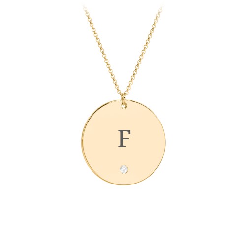 Engravable Disc Pendant with Birthstone – 10K Yellow Gold with Cubic Zirconia