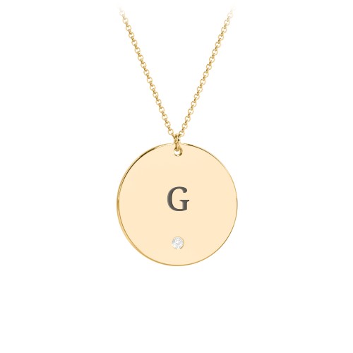 Engravable Disc Pendant with Birthstone – 10K Yellow Gold with Cubic Zirconia
