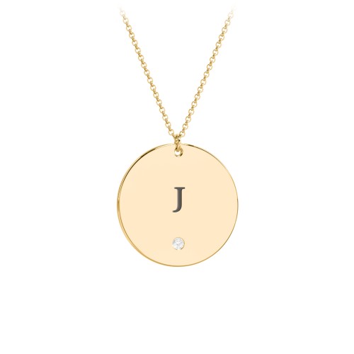 Engravable Disc Pendant with Birthstone – 10K Yellow Gold with Cubic Zirconia