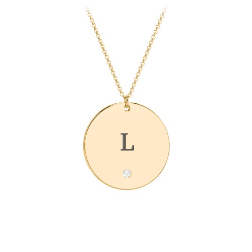 Engravable Disc Pendant with Birthstone – 10K Yellow Gold with Cubic Zirconia