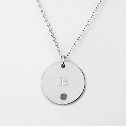 Birthstone B Initial Disc Pendant in 925 Sterling Silver with Smokey Quartz