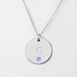 Birthstone C Initial Disc Pendant in 925 Sterling Silver with Amethyst