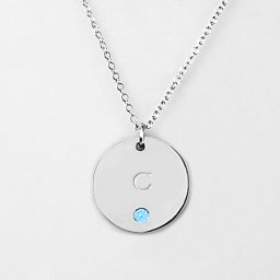 Birthstone C Initial Disc Pendant in 925 Sterling Silver with Blue Topaz