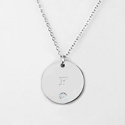 Birthstone F Initial Disc Pendant in 925 Sterling Silver with Cubic Zirconia
