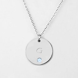 Birthstone G Initial Disc Pendant in 925 Sterling Silver with Aquamarine