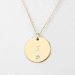 Birthstone J Initial Disc Pendant