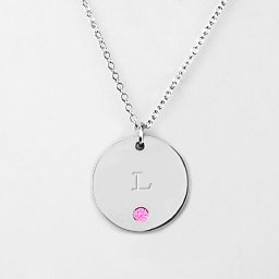 Birthstone L Initial Disc Pendant in 925 Sterling Silver with Pink Tourmaline