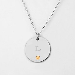 Birthstone L Initial Disc Pendant in 925 Sterling Silver with Citrine
