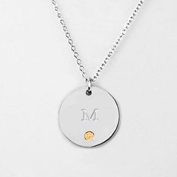Birthstone M Initial Disc Pendant