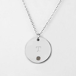 Birthstone T Initial Disc Pendant in 925 Sterling Silver with Smokey Quartz