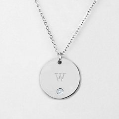 Birthstone W Initial Disc Pendant