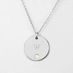 Birthstone W Initial Disc Pendant