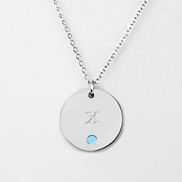 Birthstone X Initial Disc Pendant in 925 Sterling Silver with Blue Topaz