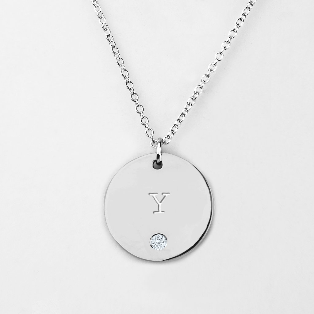Birthstone Y Initial Disc Pendant
