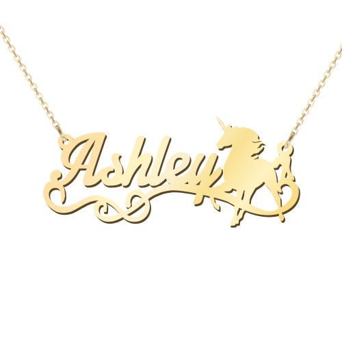 Unicorn Name Necklace – 10K Yellow Gold