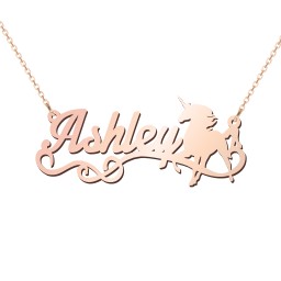 Unicorn Name Necklace in 10K Solid Rose Gold