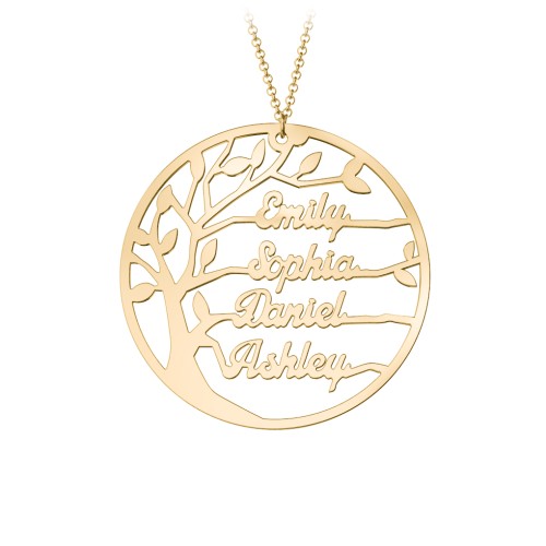 Family Tree Cutout Necklace – 10K Yellow Gold