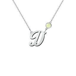 Initial Letter Necklace in 925 Sterling Silver with Peridot