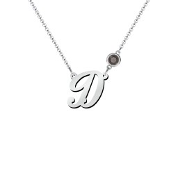 Initial Letter Necklace in 925 Sterling Silver with Smokey Quartz