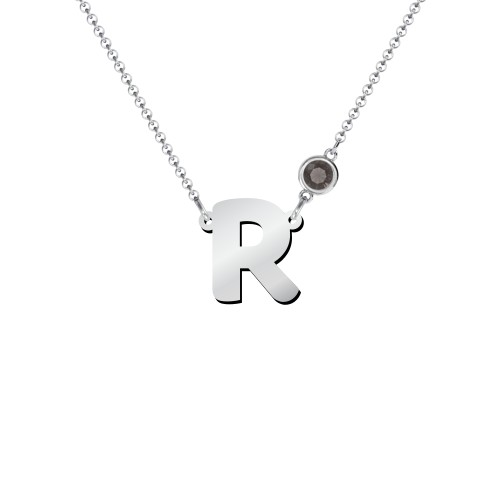 Initial Letter Necklace – Sterling Silver with Smokey Quartz