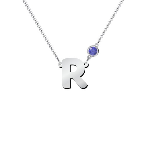 Initial Letter Necklace – Sterling Silver with Blue Sapphire