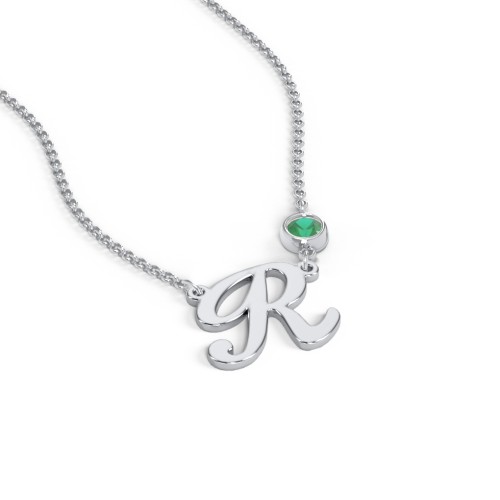 Initial Letter Necklace – Sterling Silver with Emerald