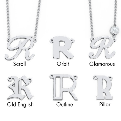 Initial Letter Necklace – Sterling Silver with Aquamarine