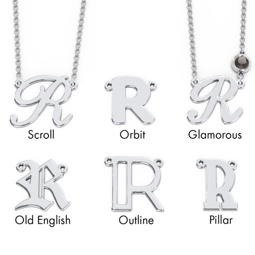 Initial Letter Necklace – Sterling Silver with Smokey Quartz