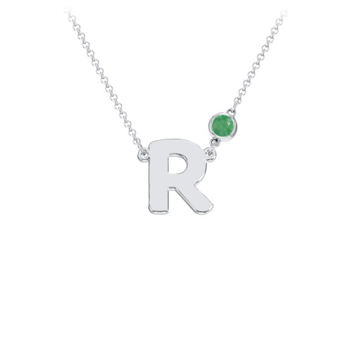 Initial Letter Necklace – Sterling Silver with Emerald