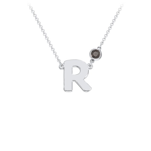 Initial Letter Necklace – Sterling Silver with Smokey Quartz