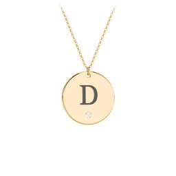 Birthstone Initial Disc Pendant in 18K Gold Plated Silver with Cubic Zirconia, Amethyst Premium Zirconia, Blue Sapphire, and Blue Topaz