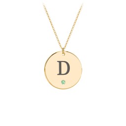 Birthstone Initial Disc Pendant in 18K Gold Plated Silver with Emerald, Amethyst Premium Zirconia, Blue Sapphire, and Blue Topaz