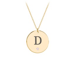 Birthstone Initial Disc Pendant in 18K Gold Plated Silver with Pink Tourmaline, Amethyst Premium Zirconia, Blue Sapphire, and Blue Topaz