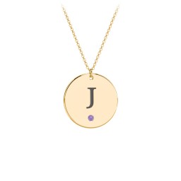 Birthstone Initial Disc Pendant in 18K Gold Plated Silver with Amethyst, Amethyst Premium Zirconia, Blue Sapphire, and Blue Topaz