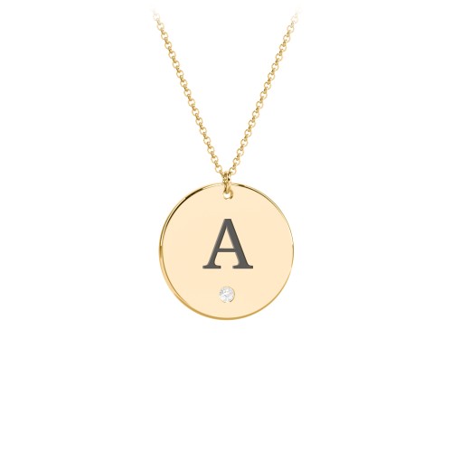 Birthstone Initial Disc Pendant – 18K Gold Plated Silver with Cubic Zirconia